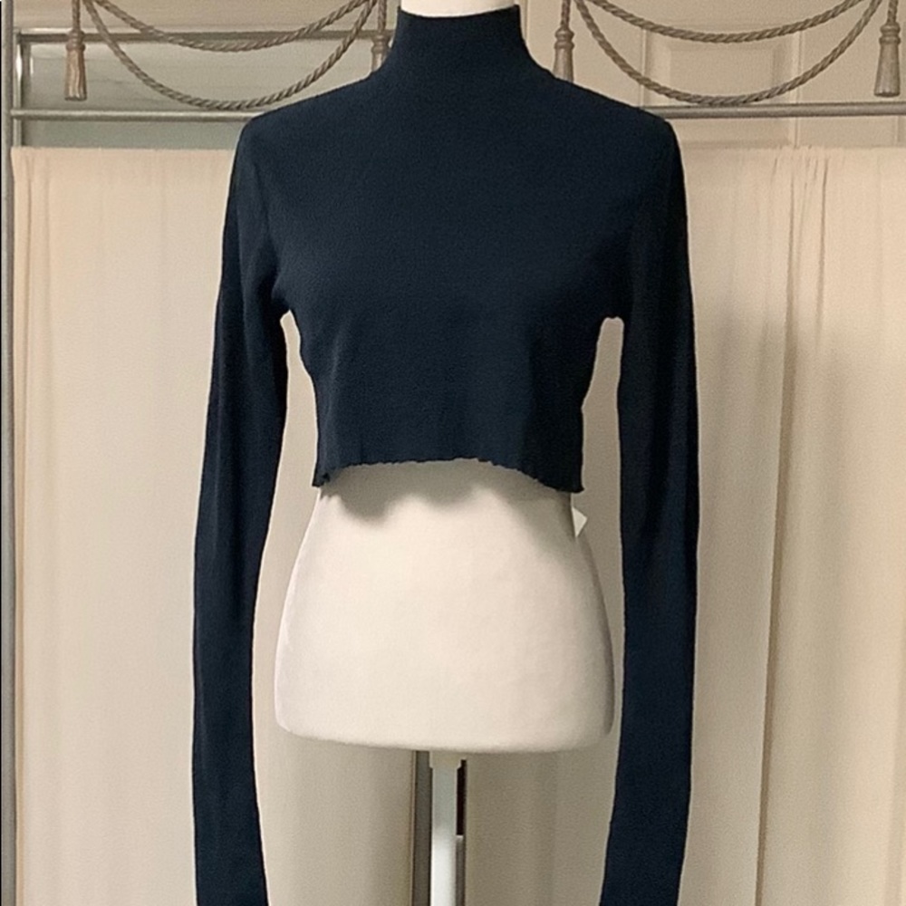 Drome cropped ribbed dark blue turtleneck top